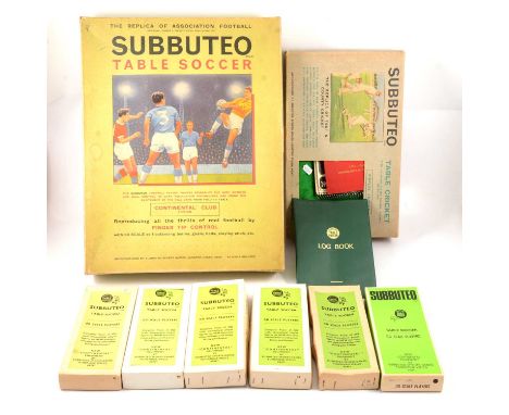 Subbuteo table soccer, including boxed Continental Club set; six boxed team sets; and a Subbuteo table cricket set.