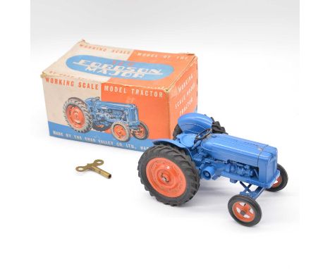 Chad Valley Fordson Major tractor model, blue body, with key, boxed.