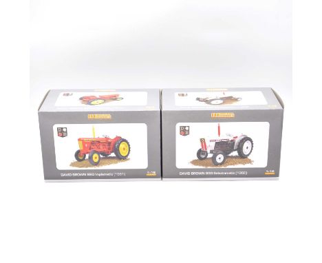 Universal Hobbies 1:16 scale models, two including David Brown 990 implematic (1961) tractor; David Brown 990 selectamatic (1