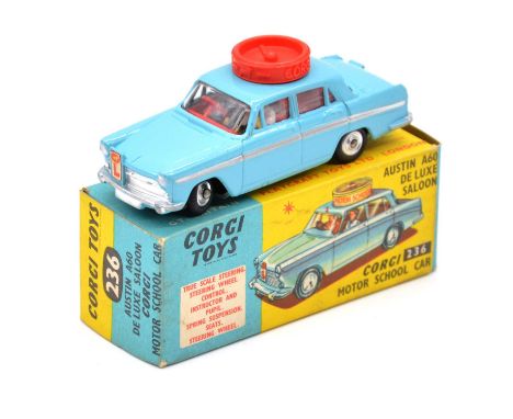 Corgi Toys die-cast model no.236 Austin A60 De Luxe saloon, Motor School car, blue body, red seats, boxed with leaflet.