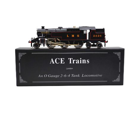 Ace Trains O gauge model railway tank locomotive, LMS 2-6-4, no.2526 black body, 3-rail/2-rail, boxed with booklet.