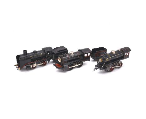 German O gauge model railway locomotives, three including Kraus Fandor electric locomotive, block body, no tender; Kraus Fand