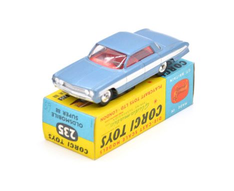 Corgi Toys die-cast model no.235 Oldsmobile Super 88, metallic steel blue body, boxed with leaflet.