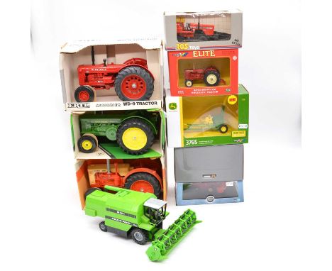 Farm die-cast models, twelve including Britains 3765 trailed forage harvester; 04180 David Brown 990 tractor; Universal Hobbi