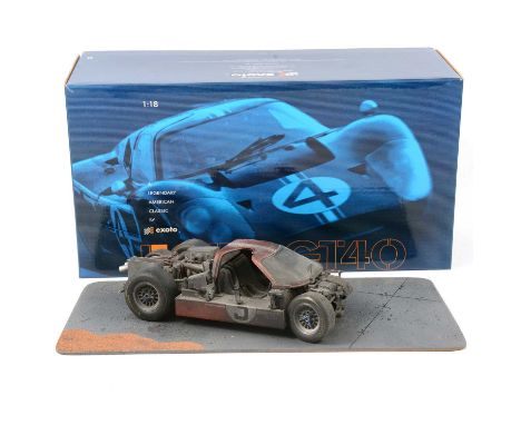 Exoto 1:18 scale model, no.RLG18052FLXS diorama of the Mario Andretti/Bianchi Ford GT40 MK IV, which crashed at Le Mans 1967,