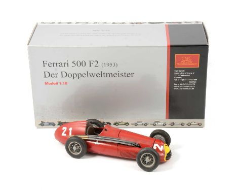 CMC Exclusive Modelle 1:18 scale model, Ferrari 500 F2 (1953), Der Doppelweltmeister (damaged tire), boxed.Condition report:O