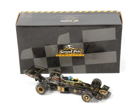 Exoto 1:18 scale model, Lotus Ford type 72D, John Player Special Formula 1, no.2, boxed.Condition report:The model is dusty i