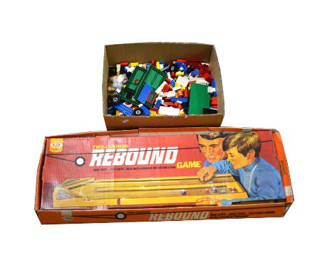 A tray of vintage Lego bricks and parts and an Idea Rebound game, boxed.