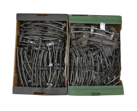 Two boxes of O gauge model railway track, 2-rail, mostly Hornby.Qty: Two boxes