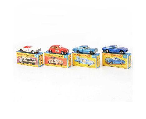 Matchbox Toys, four die-cast models including no.15 Superfast Volkswagen 1500 saloon, no.137, metallic red/orange; no.46 Merc