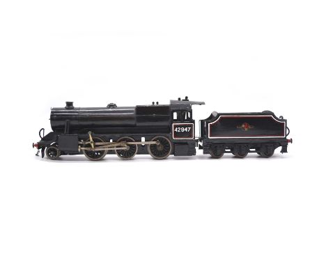 Bassett-Lowke O gauge model railway live steam locomotive with tender, BR 2-6-0, no.42947, black body.
