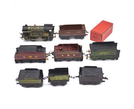 O gauge model railway locomotive and tenders, including Hornby Great Eastern 0-4-0 clock-work locomotive, no.3580; Hornby LMS