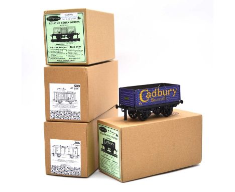 ETS O gauge model railway rolling stock, four including ref WJV01030 7-plank wagon 'Cadbury' limited edition; WJV01032 7-plan