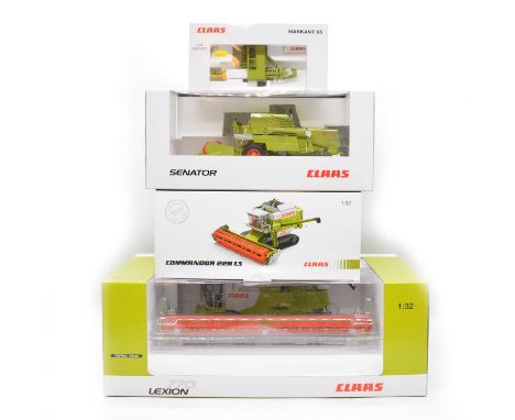 Claas farm models, five including Wiking Commandor 228 C5 combine; USK Scalemodels Dominator 85; Replicagri Markant 65; Norev