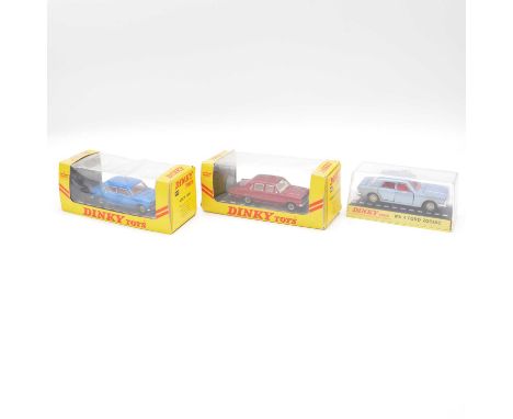 Dinky Toys die-cast models, three including no.171 Austin 1800; no.151 Vauxhall Victor 101; no.164 Mk4 Ford Zodiac, all boxed