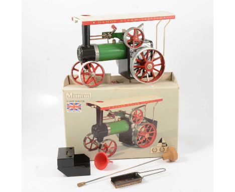 Mamod live steam; TE1a steam tractor traction engine, with steering pole, burner, scuttle, funnel, boxed.Condition report:Do 