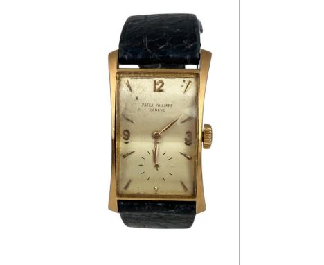 Patek Philippe, An 18K gold flared rectangular wristwatch, circa 1950's, ref.1593 18-jewel Cal.9-90 manual winding movement,&
