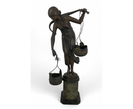 Rudolf Küchler (Vienna, 1867-1954), A patinated bronze figure of a female water bearer On a marble plinth base, signed, 34cm 
