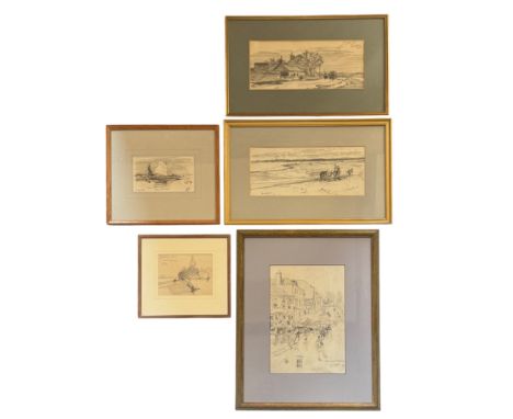 A collection of five framed drawings by George Haite (British, 1855-1924)  Arundel Market Pencil sketch  Signed, dated, '93 a