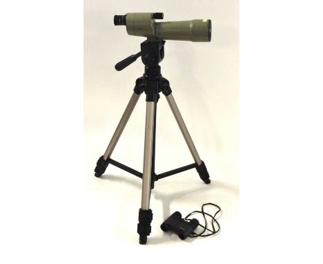 Opticron spotters monoscope D=60mm w22x, D+80mm w30x scope on Velbon tripod together with a pair of 9x20 DCF Pentax binocular