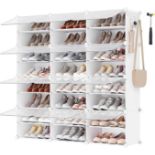 SONGMICS Interlocking Shoe Rack, Plastic Shoe Storage Cabinet, 12-Slot Modular Storage Organiser