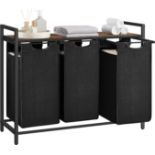 VASAGLE Laundry Basket, 3-Compartment Laundry Hamper, Pull-Out and Removable Liner Bags, Clothes