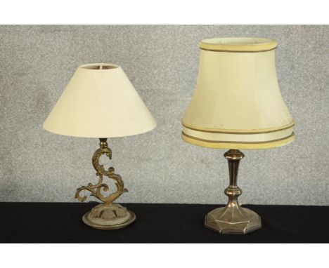 A hallmarked English silver angular weighted bottom candlestick by Hawksworth, Eyre &amp; Co Ltd converted into a table lamp 