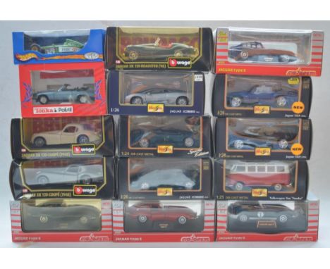 Collection of 15 1/24 scale diecast model cars, various manufacturers to include Hotwheels, Burago, Majorette, Tonka Polistil
