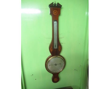 Early C19th century inlaid mahogany cased mercury wheel barometer by Cetti &amp; Co. 25 Red Lion St, Holburn, London, silvere