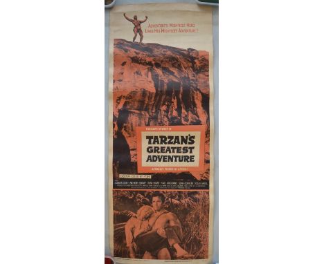 Original vertical format US card stock insert poster for the 1959 John Guillerman motion picture "Tarzan's Greatest Adventure