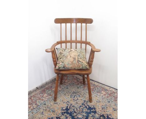 Modern ash and elm comb back broad arm Windsor chair with cushion 