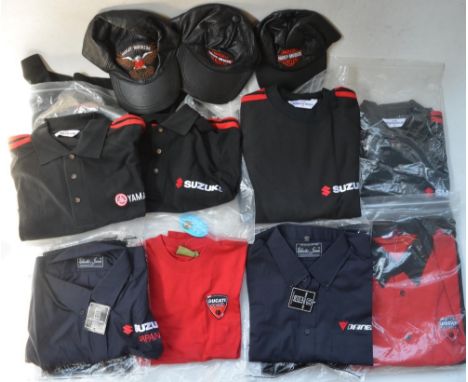 Collection of Suzuki, Yamaha, Daines, Ducati and Harley Davidson shirts, tops and hats from Elliette Jones, Finden &amp; Hale