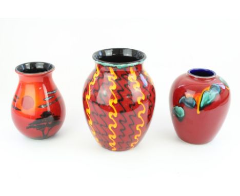 Poole Pottery Strobe squiggles vase, African sky vase and Volcano vase, max H20cm (3) 