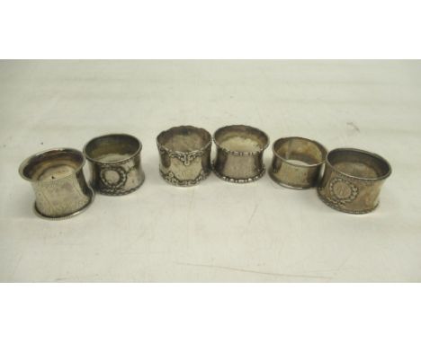 Geo.V hallmarked Sterling silver napkin ring by Gorham Manufacturing Co., Birmingham, 1910 and five other silver napkin rings