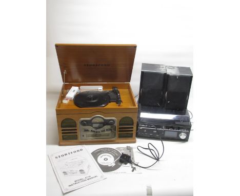 Stortford Model 8714 record player with manual, Steepletone DAB model Memphis 2 &amp; 2 speakers 