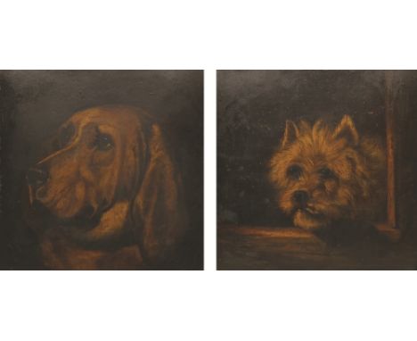 English School (C20th) After Landseer; 'Dignity and Impudence' portrait studies of  the Bloodhound Grafton and the West Highl