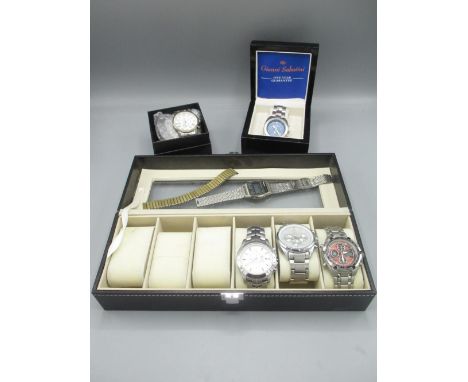 Gianni Sabatini quartz chronograph wristwatch with date in original box, Shivas LCD quartz melody alarm wristwatch, four othe