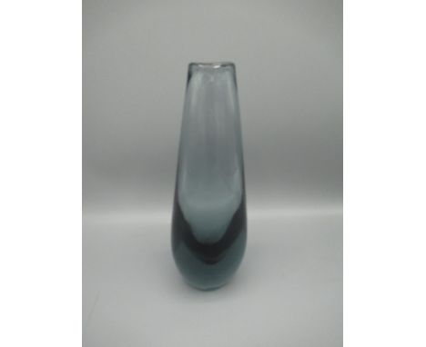 1950s Scandinavian organic smoky grey glass vase in the manner of Holmegaard/Orrefors, H23cm 