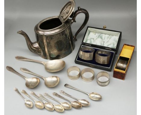 Cased pair of Geo.V hallmarked silver shaped rectangular napkin rings, Sheffield 1920, a boxed silver napkin ring, pair of mo
