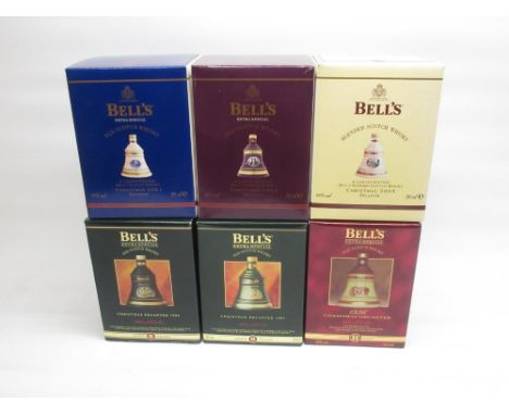 Bells Extra Special Old Scotch Whisky Christmas decanters 1994, 1995, 1996, 2001 &amp; 2002 and a Bells blended scotch whisky