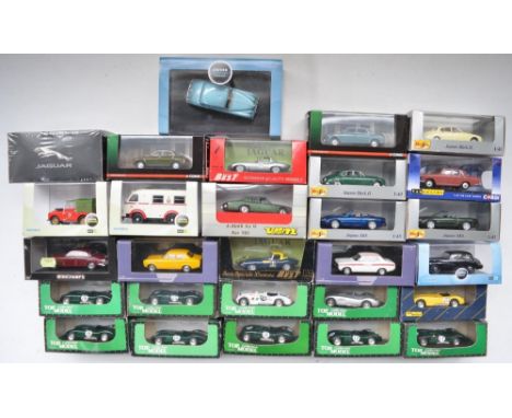 Collection of 28 1/43 scale diecast model vehicles from various manufacturers to include Top Model, Minichamps, Oxford Diecas