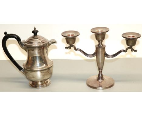 George V hallmarked silver baluster coffee pot, with ebonised handle and finial, makers mark T S Birmingham 1932, H21cm and a