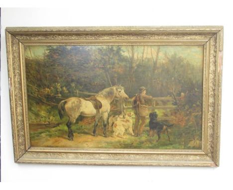 Oleograph of a countryside scene by J.Hardy,  80.5cm x 53.5cm 