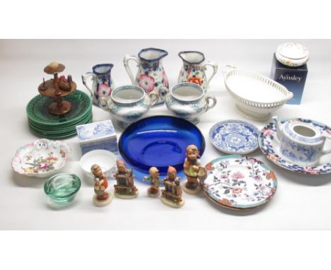 Pair of Copeland urns, Montilla Davenport Ironstone lidded pot, 5 Goebel figures, Aynsley Cottage Garden lidded pot, etc. (2 