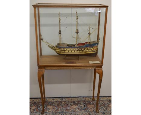 Built up early Billing Boats plank on frame 1/75 scale Vasa model (early status) with glass display case. Case dimensions fro