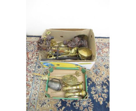 Two replica White Star Line brass wall lights, set of four brass candlesticks, two brass chestnut roasters, resin lamp and ot