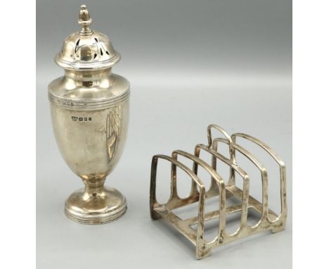 Victorian hallmarked silver five bar toast rack, by James Dixon &amp; Sons Ltd Sheffield 1895, L7.5cm and a George V hallmark