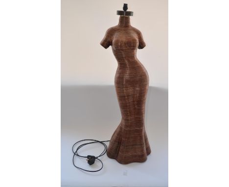 Elegant lamp in female form with horizontal banding, height from base to top of light fitting approx 107cm. (No shade) 