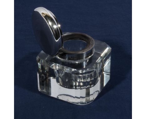 A silver topped glass inkwell Birmingham 1928