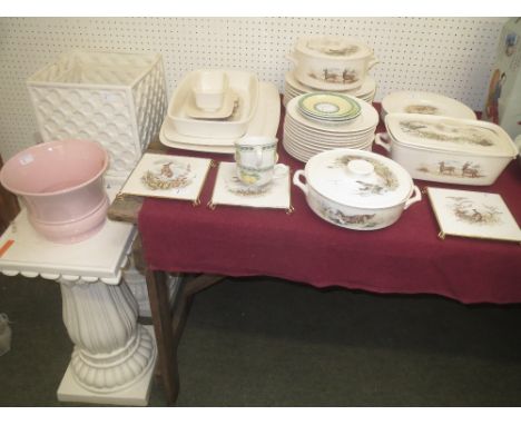 Villeroy & Boch Decor Fontainbleau part dinner service, 5 French Garden Fleurence pattern  tea wares pair of white glazed jar